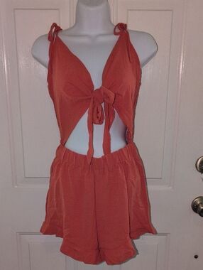 SHEIN Rust Red Sleeveless Romper